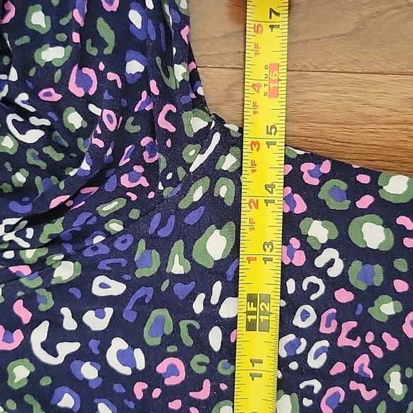 Boden 3/4 sleeve maxi stretch dress navy colorful cheetah spot print 4P Petite - Picture 5 of 6